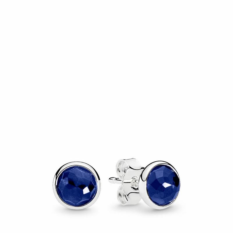 Pandora September Droplets Stud Earrings Ireland - Sterling Silver/Blue/Synthetic Sapphire - 201849P